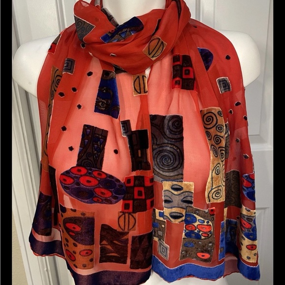 Unbranded Rectangle Scarf Red with Felt Patches Womens Size 17" x 62" - Picture 1 of 4